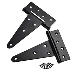 6 Inch T-Strap Heavy Duty Shed Door Hinges,Black Tee Hinge for Wooden Fences,Yard Door,Barn Door Gates, Wrought Hardware Rustproof,4 PCS