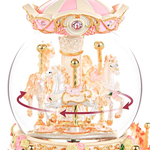 Carousel Snow Globe Gift, Music Box with Light 8-Horse Windup Musical Christmas Valentine Birthday Anniversary Present for Daughter Wife Girl Kids Clockwork Play Canon