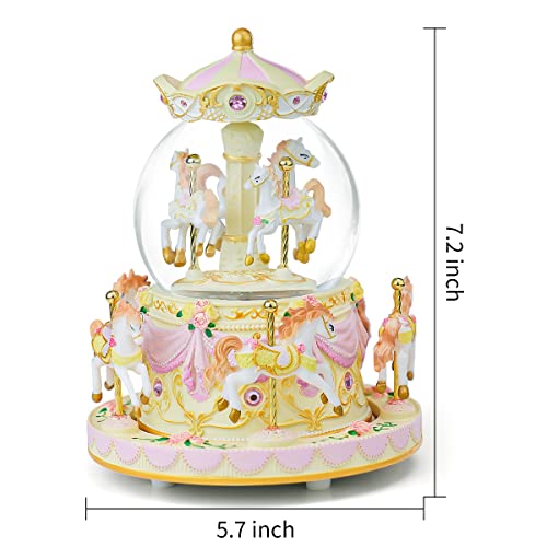 Carousel Snow Globe Gift, Music Box with Light 8-Horse Windup Musical Christmas Valentine Birthday Anniversary Present for Daughter Wife Girl Kids Clockwork Play Canon