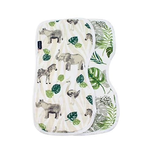 Bebe au Lait Jungle Rainforest Muslin Burp Cloths (2 Pack), Green, One Size