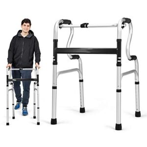 goplus 3-in-1 stand-assist folding walker, 400lbs fda certification heavy duty walking mobility aid, can be used as toilet safety rail, height adjustable narrow drive walkers for seniors elderly adult