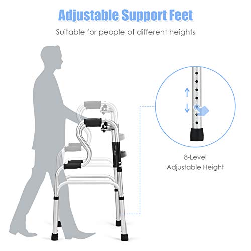 Goplus 3-in-1 Stand-Assist Folding Walker, 400LBS FDA Certification Heavy Duty Walking Mobility Aid, Can be Used as Toilet Safety Rail, Height Adjustable Narrow Drive Walkers for Seniors Elderly Adult