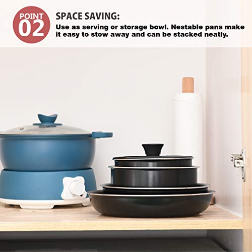 Abizoe 12 Piece Non-Stick Cookware Set Non-Stick Pans and Pots with Removable Handles, Space Efficient Excellent for RVs and Compact Kitchen (Black 12 pieces)