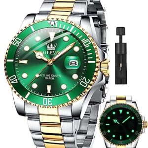 OLEVS Mens Watches Green Watches for Men Watch Men Luxury Quartz Big Face Men's Wrist Watches Fashion Gold Watch for Men Dress Silver Watches Stainless Steel Watches relojes para Hombres