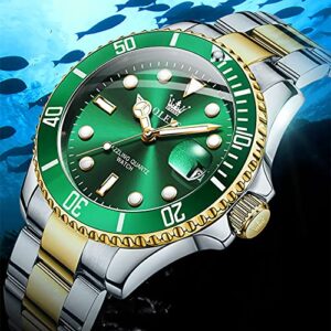 OLEVS Mens Watches Green Watches for Men Watch Men Luxury Quartz Big Face Men's Wrist Watches Fashion Gold Watch for Men Dress Silver Watches Stainless Steel Watches relojes para Hombres