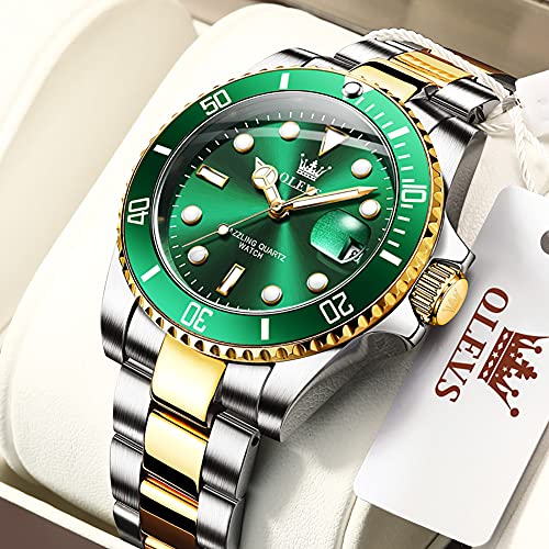 OLEVS Mens Watches Green Watches for Men Watch Men Luxury Quartz Big Face Men's Wrist Watches Fashion Gold Watch for Men Dress Silver Watches Stainless Steel Watches relojes para Hombres