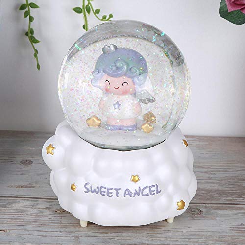 Haofy Lovely Little Angel Automatic Snow Fall Snow Globe, Cute Figurine Crystal Ball,Night Light Music Snow Globes Decor, Home Decoration Ornament(大号BB9040天使 白底座)