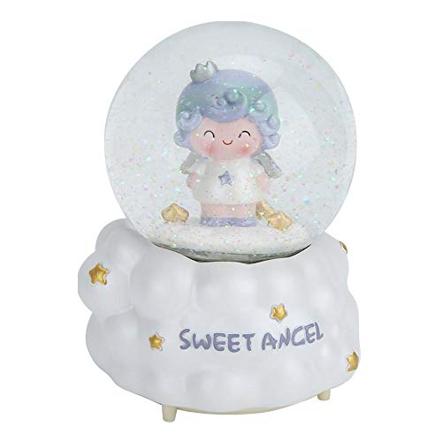 Haofy Lovely Little Angel Automatic Snow Fall Snow Globe, Cute Figurine Crystal Ball,Night Light Music Snow Globes Decor, Home Decoration Ornament(大号BB9040天使 白底座)