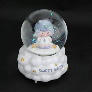 Haofy Lovely Little Angel Automatic Snow Fall Snow Globe, Cute Figurine Crystal Ball,Night Light Music Snow Globes Decor, Home Decoration Ornament(大号BB9040天使 白底座)