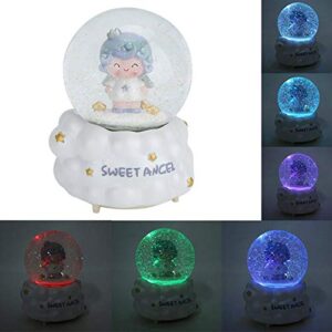 Haofy Lovely Little Angel Automatic Snow Fall Snow Globe, Cute Figurine Crystal Ball,Night Light Music Snow Globes Decor, Home Decoration Ornament(大号BB9040天使 白底座)