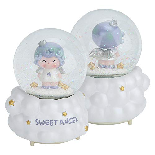 Haofy Lovely Little Angel Automatic Snow Fall Snow Globe, Cute Figurine Crystal Ball,Night Light Music Snow Globes Decor, Home Decoration Ornament(大号BB9040天使 白底座)