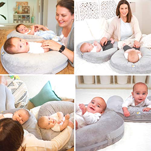 TwinGo Nurse & Lounge Pillow (Grey) - Breastfeeding Pillow for Twins or Two Lounge Pillows || 8 uses || XS to Plus Size Woman || Preemie 0-12+ mo Babies