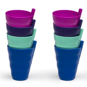 klickpick home kids cups with built-in straw - set of 8 toddler drinking cups with straws 10 ounce - children sip-a-cup dishwasher safe bpa free brightly colored great kid and toddler tumbler cups