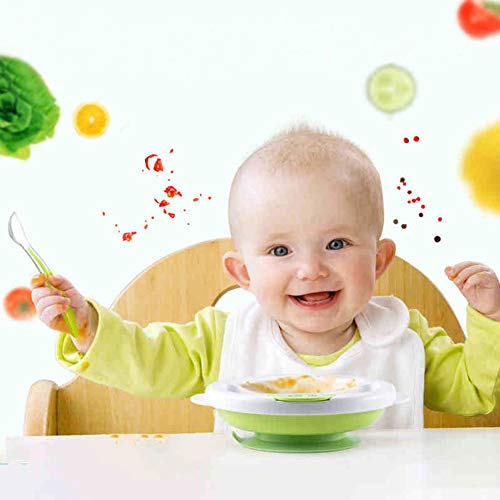 Matyz Baby Feeding Suction Warm Plate with Draining and Drying Design - Stay Put Divided Plate for Kids - Including 1 Toddler Plate and 2 Spoons - Microwave & Dishwasher Safe (Green)