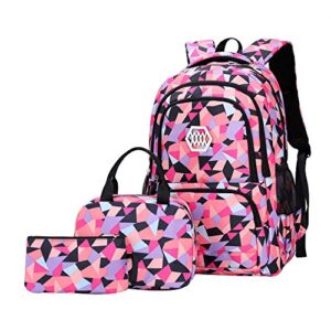 jiayou girl geometric printed primary junior high university school bag bookbag 3pcs backpack sets(2# black-3pcs,35 l)