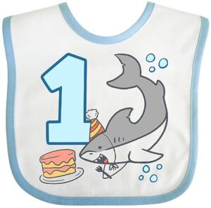 inktastic 1st birthday shark with cake baby bib white and blue 3b8f3
