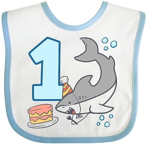 inktastic 1st Birthday Shark with Cake Baby Bib White and Blue 3b8f3