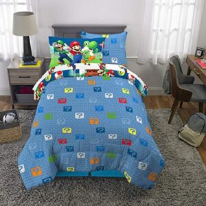 Franco Kids Bedding Super Soft Comforter and Sheet Set with Sham, 5 Piece Twin Size, Mario