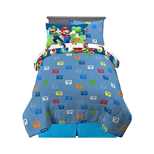 Franco Kids Bedding Super Soft Comforter and Sheet Set with Sham, 5 Piece Twin Size, Mario