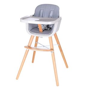 foho baby high chair, perfect 3 in 1 convertible wooden high chair with cushion, removable tray, and adjustable legs for baby & toddler (gray)