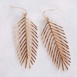 Humble Chic Palm Leaf Dangle Earrings - Long Hanging Tropical Tree Frond Drops for Women - Dangly Bohemian Lightweight Dangling Leaves, 3" inch - Gold