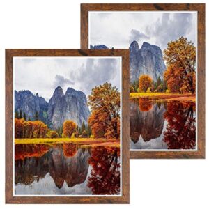 dbwin 16x20 picture frame rustic brown wood pattern poster frame plexiglass front 2 pack for art prints puzzles murals wall decor vertically or horizontally(ly01-16x20-br2)