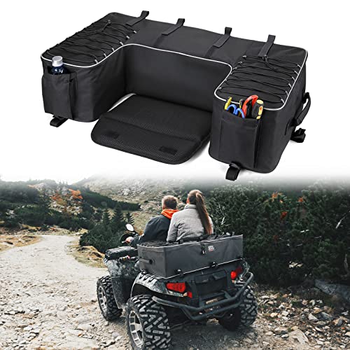 KEMIMOTO ATV Storage Bags ATV Rear Seat Bag Rack Bag Water-Resistant w/Cushion Removable Built-In Frame ATV Cargo Bag Large Four Wheeler Gear Bag Back Seat for Passenger