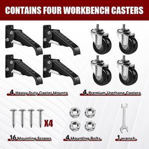 SPACECARE Workbench Casters kit 700Lbs, 4 Heavy Duty Retractable Casters Side Mounted Adjustable Durable Steel Construction Stepdown Casters (Set of 4)