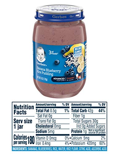 Gerber 3rd Foods Jar Variety Pack - 3 Jars of Banana Blueberry Rice Pudding, 3 Jars of Pasta Marinara, 3 Jars of Pasta Primavera, 3 Jars of Garden Veggies & Rice - 6 OZ Jars (12 CT)