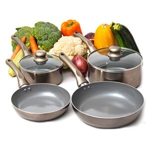 moss & stone 6 piece nonstick cookware set, aluminum pots and pans, pots and pans set with glass lid, induction cookware