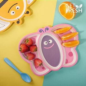 GET FRESH Bamboo Kids Divided Plates – 1pc Cute Bee Bamboo Toddler Divided Plate with 3 Compartments – Reusable Animal Sectioned Bamboo Fibre Childrens Plates – Dishwasher Safe Bamboo Kids Dinnerware