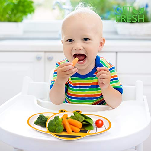 GET FRESH Bamboo Kids Divided Plates – 1pc Cute Bee Bamboo Toddler Divided Plate with 3 Compartments – Reusable Animal Sectioned Bamboo Fibre Childrens Plates – Dishwasher Safe Bamboo Kids Dinnerware