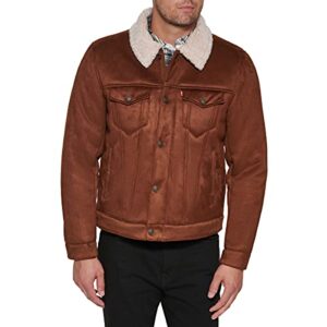 levi's mens sherpa trucker faux leather jacket, brown faux shearling, xx-large us