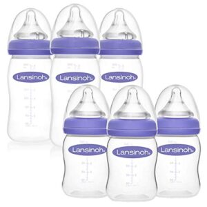 lansinoh baby bottles for breastfeeding babies bundle, 3 count each of 5 ounces and 8 ounces