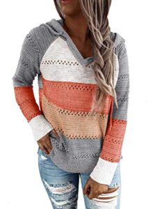 blencot women's fall hoodies color block pullover sweaters warm casual loose knitted hooded sweatshirts tops clothing gray xl