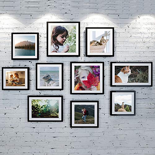 upsimples 9x12 Picture Frame Set of 5,Display Pictures 6x8 with Mat or 9x12 Without Mat,Wall Gallery Photo Frames, Black