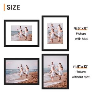 upsimples 9x12 Picture Frame Set of 5,Display Pictures 6x8 with Mat or 9x12 Without Mat,Wall Gallery Photo Frames, Black