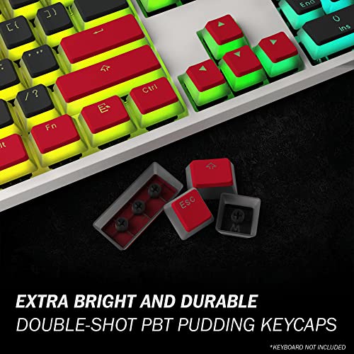 HK Gaming Pudding Keycaps Set | Doubleshot PBT Keycap Set | Full 108 OEM Profile Key Set | ANSI US-Layout | for Mechanical Keyboard | Compatible with Cherry MX, Gateron, Kailh, Outemu | Black & Red