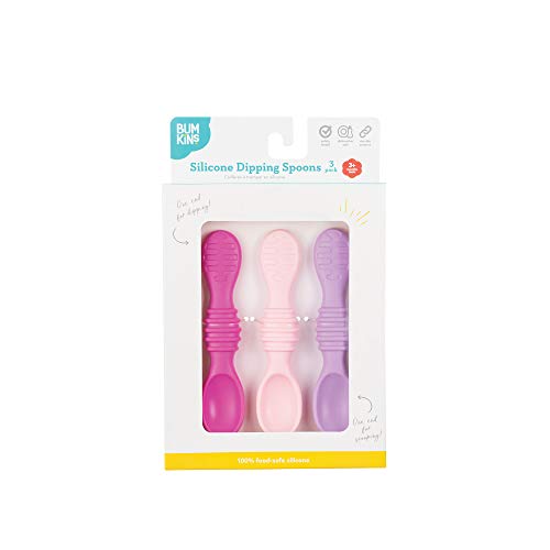 Bumkins Utensils, Silicone for Dipping, Feeding, Baby Led Weaning, Training Spoons, Ages 3 Months+ (3-Pack),3 Count (Pack of 1)