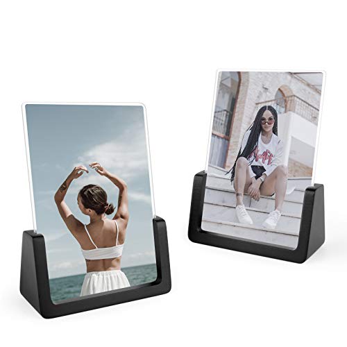 Waysse 4x6 Picture Frames,Wooden Picture Frame 2 Pack- Black Picture Photo Frame with High Difinition Acrylic Glass Covers Rustic Photo Frames for Wall or Tabletop Display (Vertical)