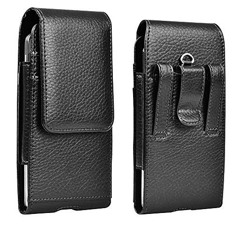 Cell Phone Holster Pouch Leather Wallet Case with Belt Loop for iPhone Samsung (Leather)