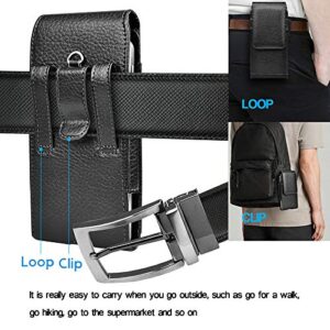 Cell Phone Holster Pouch Leather Wallet Case with Belt Loop for iPhone Samsung (Leather)