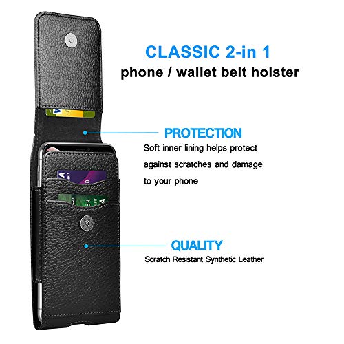 Cell Phone Holster Pouch Leather Wallet Case with Belt Loop for iPhone Samsung (Leather)