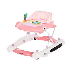 dream on me 2-in-1 aloha fun baby walker in pink, easily convertible baby walker, adjustable three position height settings, easy to fold and store