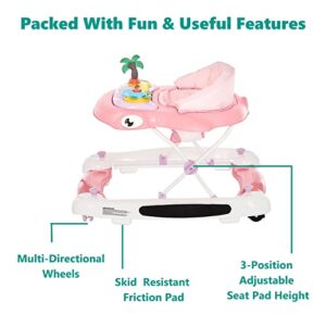 Dream on Me 2-in-1 Aloha Fun Baby Walker in Pink, Easily Convertible Baby Walker, Adjustable Three Position Height Settings, Easy to Fold and Store