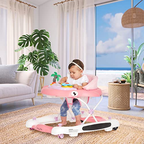 Dream on Me 2-in-1 Aloha Fun Baby Walker in Pink, Easily Convertible Baby Walker, Adjustable Three Position Height Settings, Easy to Fold and Store