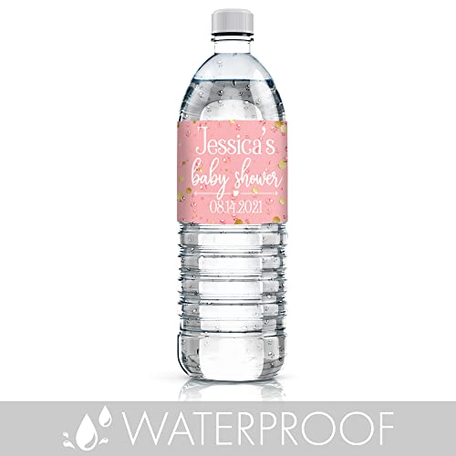 Personalized Pink and Gold It’s a Girl Baby Shower Water Bottle Labels - 24 Stickers