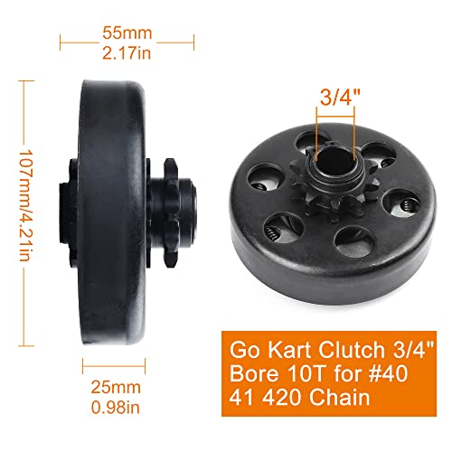 LotFancy Go Kart Clutch 3/4 Bore 10T with #40 41 420 Chain, Centrifugal Clutch Fit for Go Kart Minibike MB165 & MB200, Up to 6.5HP, 1pc Connecting Link Included