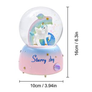 AVEKI Unicorn Snow Globe, 3.94 Inch Automatic Snowfall Musical Snow Globe with Lights Cute Rainbow Snow Lights for Kids Babies Birthday Christmas New Year Gifts(Blue)