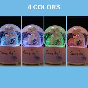 AVEKI Unicorn Snow Globe, 3.94 Inch Automatic Snowfall Musical Snow Globe with Lights Cute Rainbow Snow Lights for Kids Babies Birthday Christmas New Year Gifts(Blue)